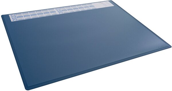 Schreibunterlage 650 x 500 mm, blau, PP, mit transparenter Folienauflage und Kalender, rutschfest, abgerundete Ecken