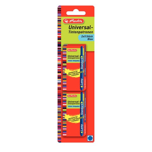 Tintenpatrone, blau, passend für fast alle Standard-Füller und Lamy, Blister à 2 Packungen, 10 Patronen