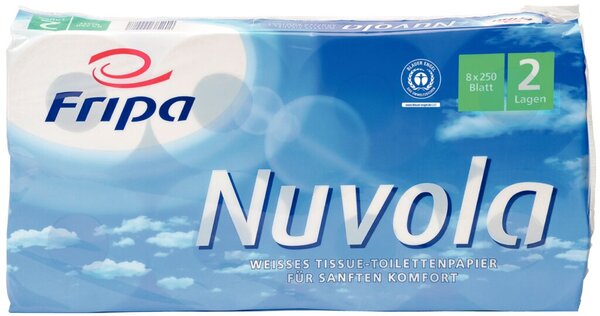 Toilettenpapier Nuvola, 2-lagig, hochweiß, Recycling-Qualität, 250 Blatt/Rolle, 8 Rollen/Packung
