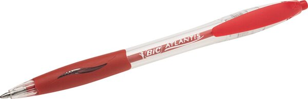 Kugelschreiber Atlantis, Schaft farblos/rot, Kunststoff, Mine 0,4 mm, rot