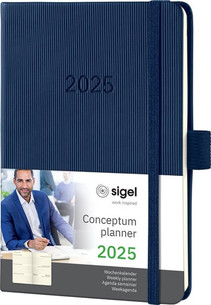 Wochenkalender CONCEPTUM® 2025, DIN A6, 1 Woche/2 Seiten, 176 Seiten, Gummibandverschluss, Stiftschlaufe, Hardcover, midnight blue