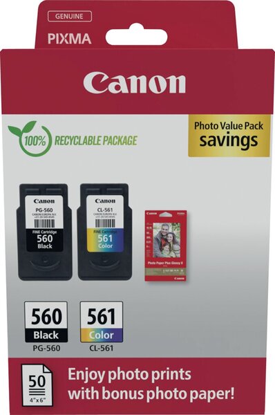 Multipack Tintenpatrone PGI-560 / CL-561, für Canon Drucker, 1 x 7,5 ml, 1 x 8,3 ml, PGBK/C/M/Y