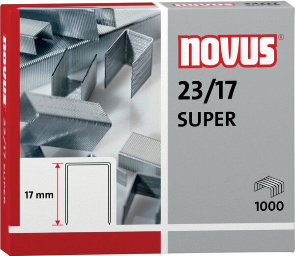 Heftklammern 23/17 SUPER, Stahldraht, Kapazität 140 Blatt, Schenkellänge 17 mm, 1000 Stück, verzinkt