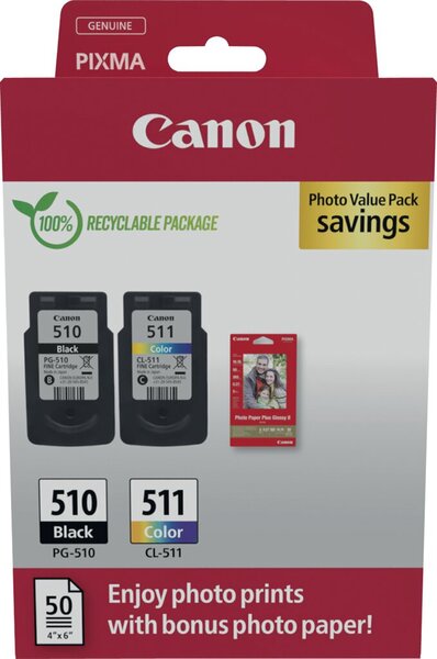 Multipack Tintenpatrone PGI-510/CL511, für Canon Drucker, 2 x 9 ml, PGBK/BK/C/M/Y