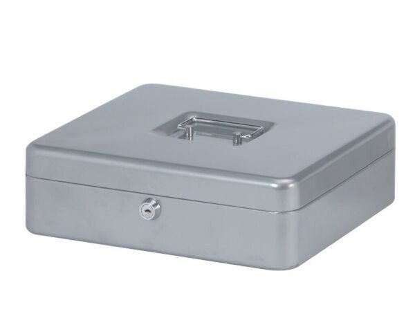 Geldkassette, silber, 301 x 250 x 89 mm, lackierter Stahl, Sicherheitszylinderschloss