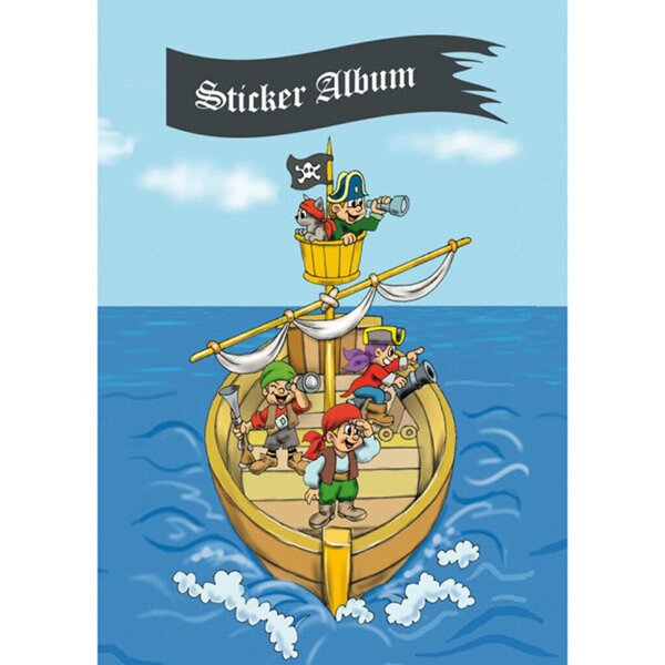 Sticker Sammelalbum für Kids, A5, "Piratenabenteuer", 6 Seiten, Schmucketiketten aus Papier, blanko