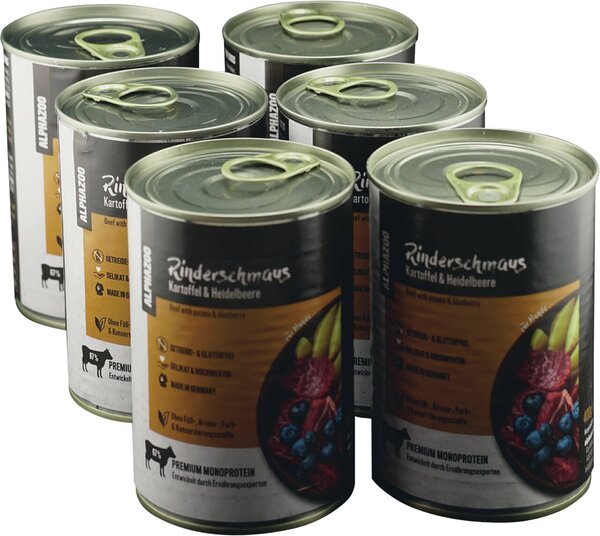 Rinderschmaus Nassfutter 6 x 400 g für Hunde, getreidefreies Hundefutter