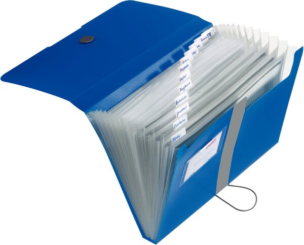 Fächermappe, DIN A4, 12 Fächer, Gummizug, PP-Folie, blau
