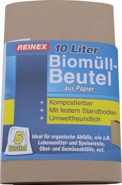 Biomüllbeutel, 10 Liter, kompostierbar, 100 % Recyclingpapier, Packung à 5 Stück