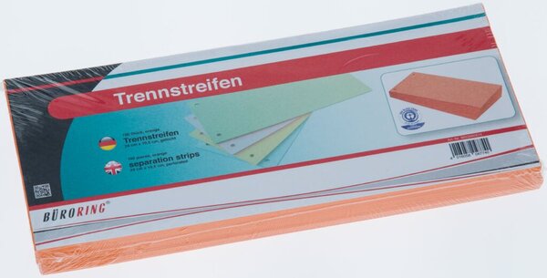 Trennstreifen orange, 10,5 x 24 cm, 190g/qm Karton, gelocht, 100 Stück