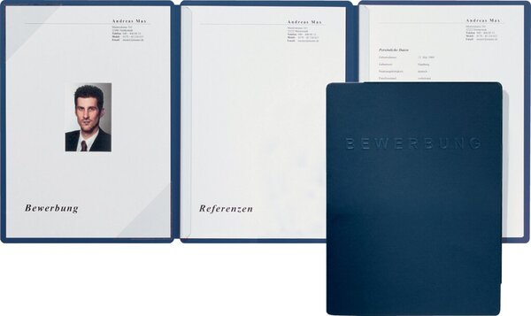 Bewerbungsmappe "Square", aus satiniertem Premium-Karton, mit erhabener Prägung "Bewerbung", blau
