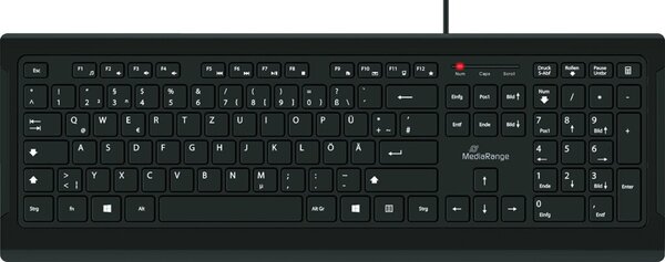 Tastatur kabelgebunden, 107 ultraflachen Tasten, QWERTZ (DE) USB 2.0 Anschlusskabel 1.5 m, 449 x 157 x 20 mm, schwarz