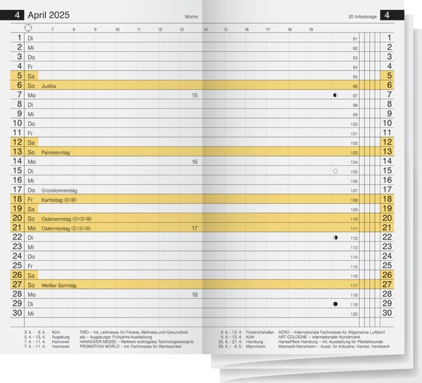 Monatskalender-Ersatzeinlage Mini, 1 Monat/2 Seiten, 8,7 x 15,3 cm, Druck grau/gelb, Stundeneinteilung 7:00-19:00