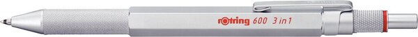 Mehrfarb-Kugelschreiber Multipen 3 in 1, Strichstärke F/0,5 mm, Schaftfarbe silber, Schreibfarbe blau, rot, Beistift
