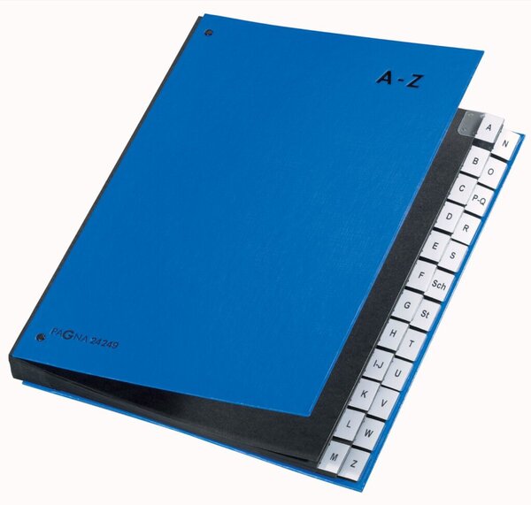 Pultordner, Tabe A-Z, 24 Fächer, blau, DIN A4, Color Einband, Hartpappe, dehnbarer Rücken