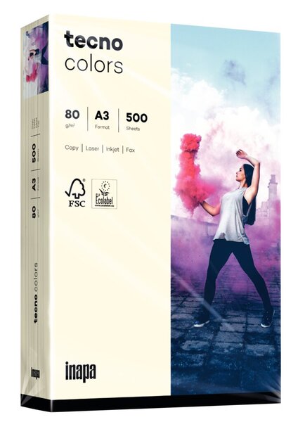 Kopierpapier Tecno Colors, DIN A3, 80g/qm, hellchamois, Packung à 500 Blatt