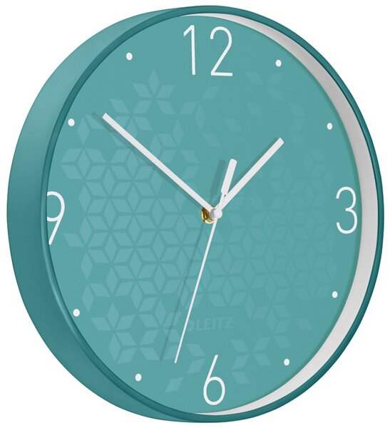 Wanduhr WOW, Ø 30 cm, Quarzlaufwerk, 3 Zeiger (Stunde, Minute, Sekunde), weiße Ziffern und Zeiger, eisblau