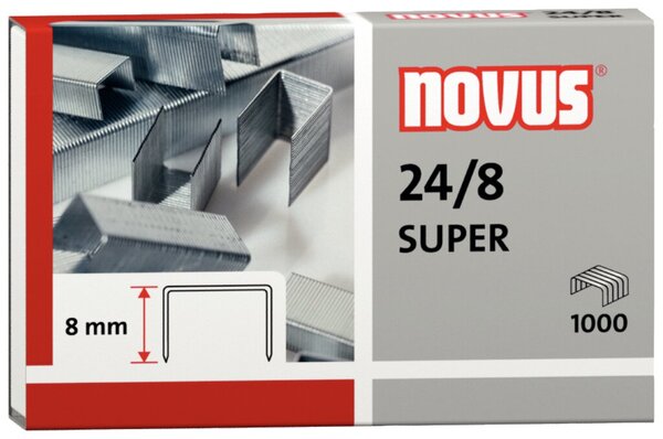 Heftkalmmern 24/8 SUPER, Stahldraht, Kapazität 50 Blatt, Schenkellänge 8 mm, 1000er