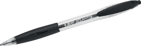 Kugelschreiber Atlantis, Schaft farblos/schwarz, Kunststoff, Mine 0,4 mm, schwarz