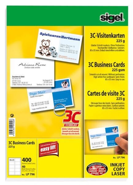 Visitenkarten Multiprint, 225g/qm, 40 Blatt, 400 Karten