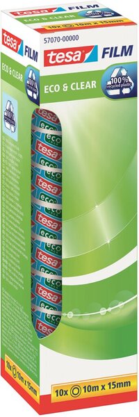 tesafilm® Eco & Clear, 15 mm x 10 m, transparent, klar, starke Klebkraft, 10 Rollen