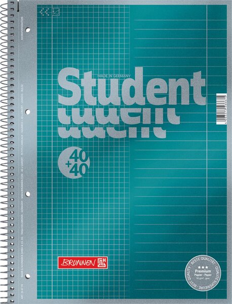 Collegeblock Premium Student Duo, liniert und kariert, 90g/qm, 80 Blatt, DIN A4, petrol