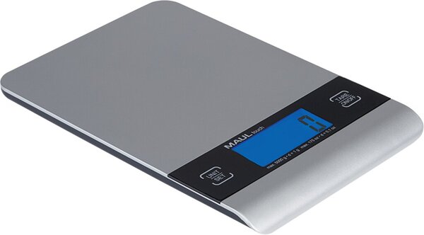 Briefwaage MAULtouch, silber, Tragkraft 5000g, Teilung 1g, mit Batterie, automatische Nullstellung, Wiegefläche 16 x 16 cm, 1,8 x 16 x 23 cm