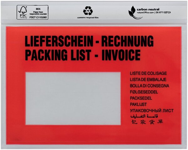 UNIPACK Begleitpapiertasche C6, mit Druck, Lieferschein/Rechnung, Oberfolie: LDPE 40 my, 250 Stück
