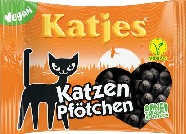 Katjes Katzen Pfötchen, würziges Softlakritz, mit natürlichen Farben, für Veganer geeignet, 175g