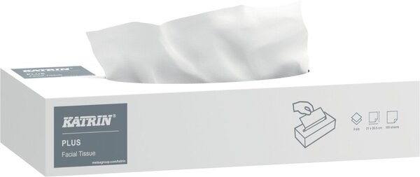 Kosmetiktücher Plus facial, 2-lagig, 100 Blatt, hochweiß, 1 Box à 100 Tücher