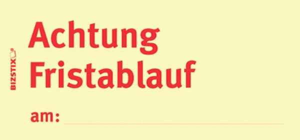 Haftnotizen gelb, 75 x 35 mm, "Achtung Fristablauf am:", 100 Blatt pro Block