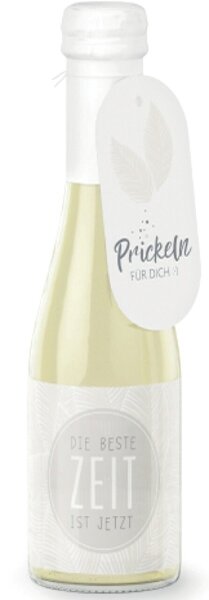 feiner Perlwein 0,2L, Botschaft auf der Flasche, Motiv Feder