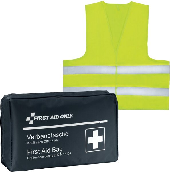 Verbandtasche, Motorrad DIN 13167, mit Warnweste, 220 x 220 x 65 mm, blau