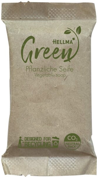 Green pflanzliche Seife HELLMA, 12g, Seife zur Hautreinigung von Händen und Körper, einzeln verpackt