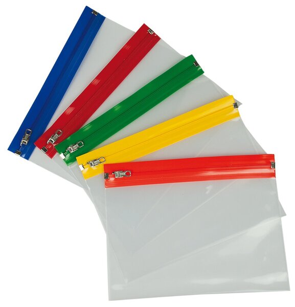 Gleitverschlussbeutel, DIN A6, PE, farbige Zip-Leiste, Beutel farblos, 15 Stück