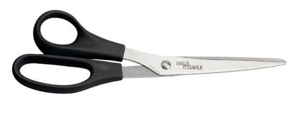 Papierschere 21 cm, Linkshänder, schwarzer ergonomischer Kunststoffgriff, rostfreie Stahlklinge