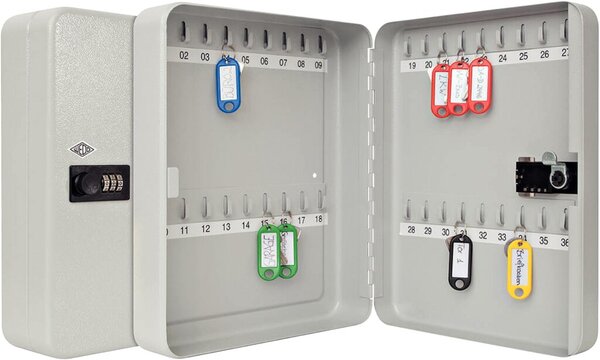 Schlüsselschrank für 36 Schlüssel, 3-stelliges Zahlenschloss, Maße: 243 x 94 x 300 mm, lichtgrau