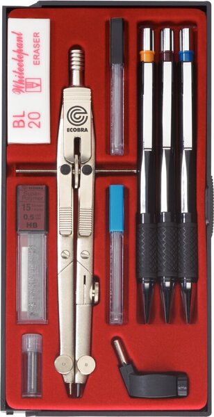 Schnellverstell-Zirkel-Set, für Schule und Beruf, 10-teilig