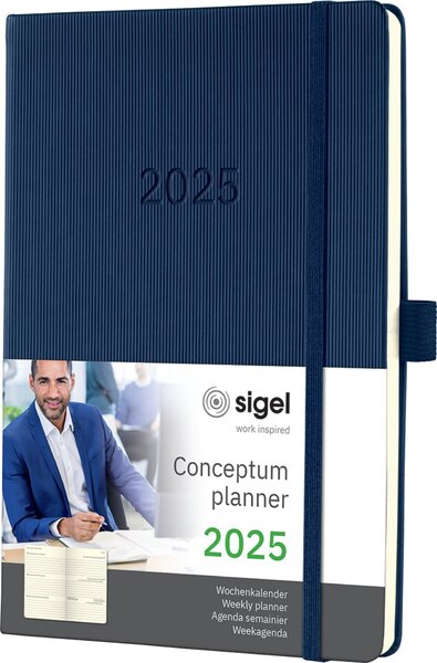 Wochenkalender CONCEPTUM® 2025, DIN A5, 1 Woche/2 Seiten, 192 Seiten, Gummibandverschluss, Stiftschlaufe, Hardcover, midnight blue