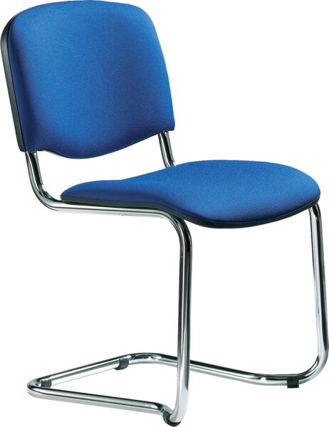 Besucherstuhl ISO, dunkelblau, Freischwingergestell verchromt, Rückenlehe/Sitz gepolstert