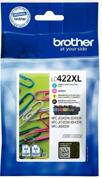 Value Pack Tintenpatrone LC-422 xLVAL, für Brother Drucker, 1 x ca. 3.000, 3 x ca. 1.500 Seiten, BK/C/M/Y
