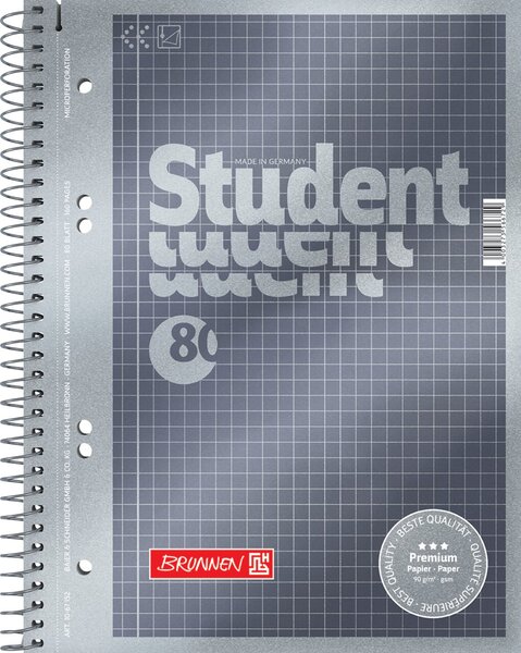 Collegeblock Premium Student, kariert 90g/qm, 80 Blatt, DIN A5