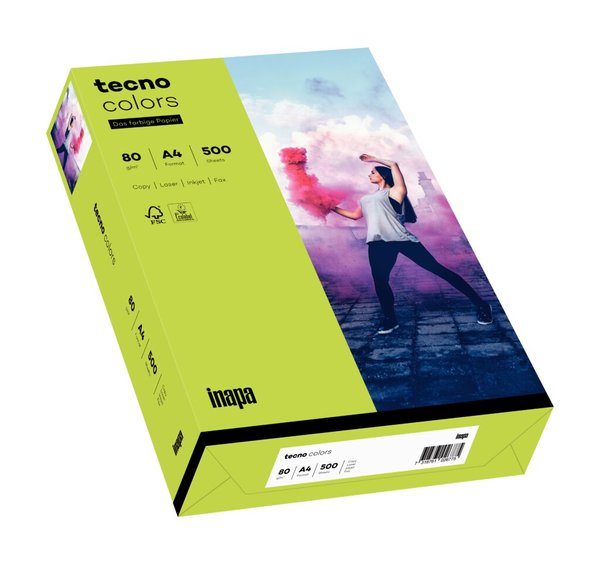 Kopierpapier Tecno Colors, DIN A4, 80g/qm, leuchtgrün, Packung à 500 Blatt