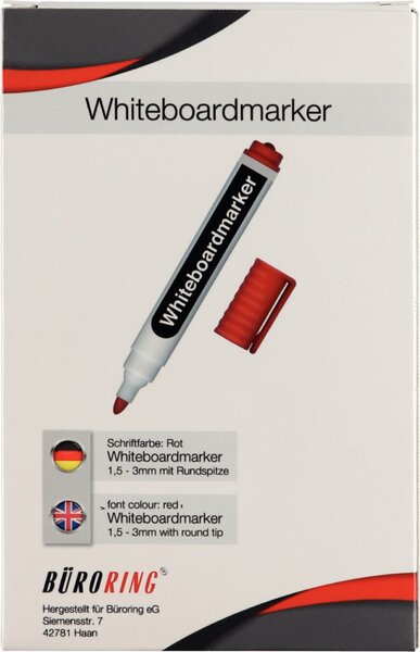 Whiteboardmarker, Rundspitze, Strichstärke 1,5 - 3 mm, non-permanent/trocken abwischbar, rot