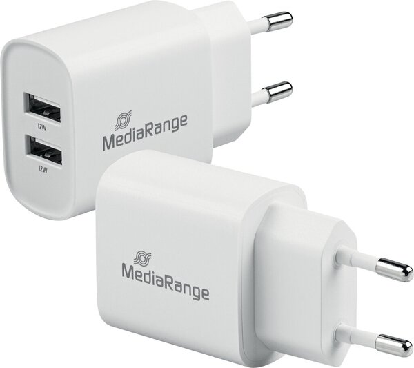 Schnellladeadapter (Eurostecker) 12W, 2x USB-A, Ladekabel nicht im Lieferumfang, weiß