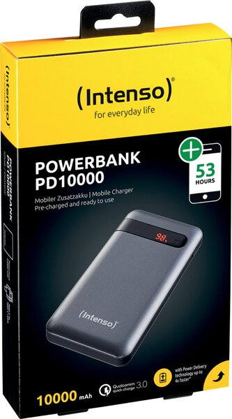 Powerbank Power Delivery PD, 10.000mAh, schwarz, wiederaufladbarer Lithium-Polymer-Akku, Type C zu Type C, Schnellladefunktion, Maße: 137 x 72 x 16 mm