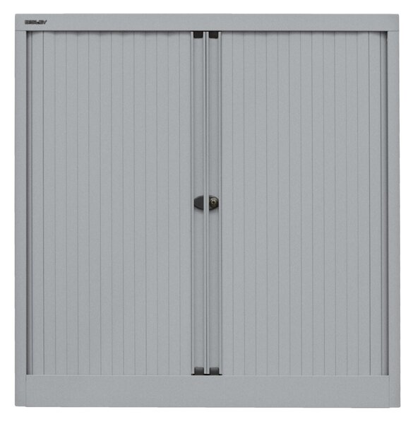 Rollladenschrank EuroTambour, (H x B x T) 1030 x 1000 x 430 mm, 2,5 Ordnerhöhen, 2 Fachböden, abschließbar, Korpus/Rollladen silber/silber
