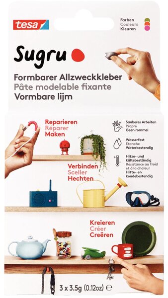 Formbarer Allzweckkleber Sugru, 3er-Pack (3 x 3,5 g), pink, orange, grün