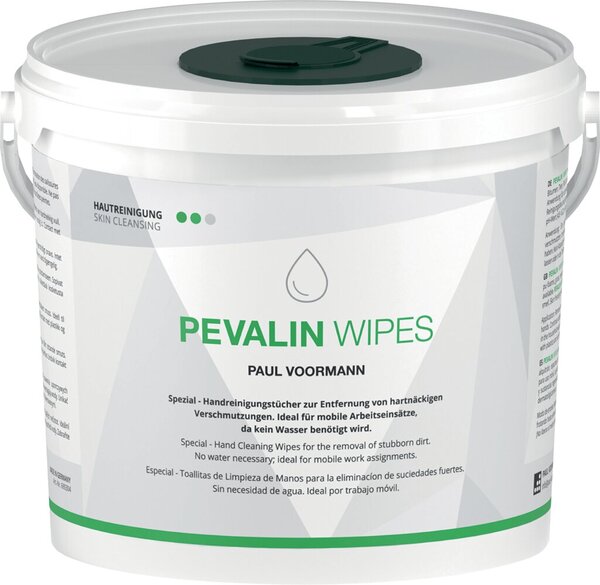 Pevalin Wipes, 150 Handreinigungstücher in Dose, wenn kein Wasser zur Verfügung steht, Reibemittelfrei, hautschonend, rückfettend