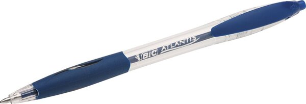Kugelschreiber Atlantis, Schaft farblos/blau, Kunststoff, Mine 0,4 mm, blau